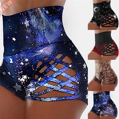 Women Buttocks High Waist Print Bandage Sweatpants Swim Shor