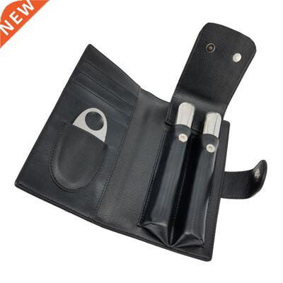 Cigar Case Holder 2 Tube Cigar Cutter Leather Cigar Pack