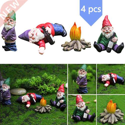 4 Pcs Fairy Garden Drunk Gnomes Miniature Ornaments Set Mini