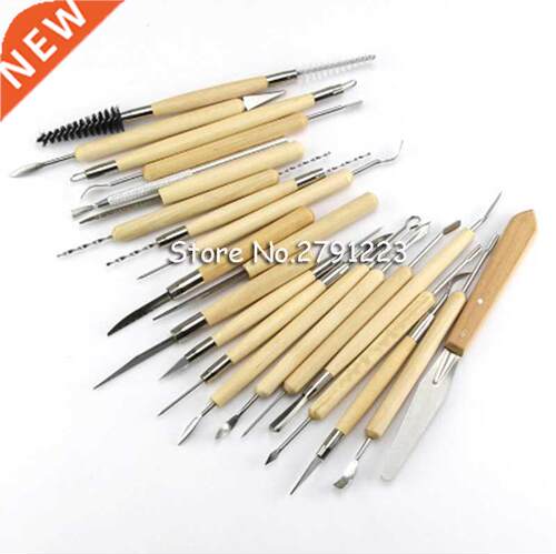 22pcs Polymer Shpers Modeling Crved Knife Wood Hndle Set