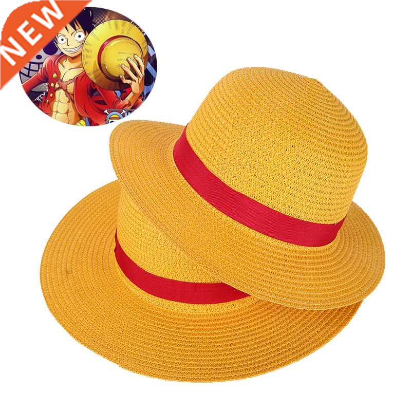 Boy Girl One Piece Cap Straw Hat Neck String Luffy Flat Hats
