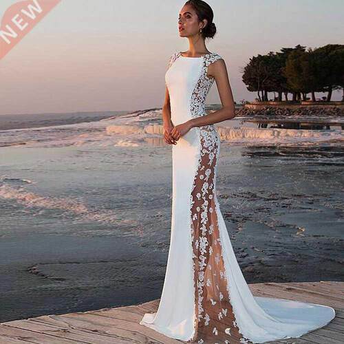 Beach White Simple Wedding Dresses Side Lace Custom Bridal G
