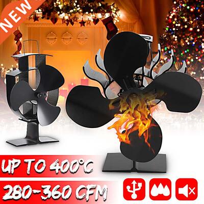 4 Blades Heat Powered Stove Fan Wood Log Burner Fireplace Fa