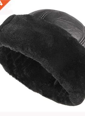 HT2824 Thick Warm Winter Hat Men Black Fur Leather Russian B