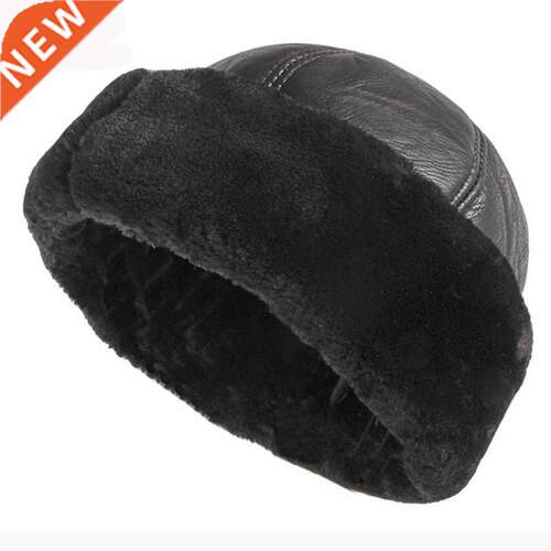 HT2824 Thick Warm Winter Hat Men Black Fur Leather Russian B