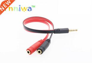 100pcs Black-Red 3.5mm Jack 1 Male to 2 Female Audio Splitte