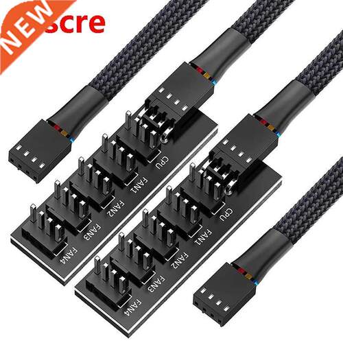 PWM Fan Hub Splitter, 4 Pin Black Sleeved 5 Way PC CPU Cooli