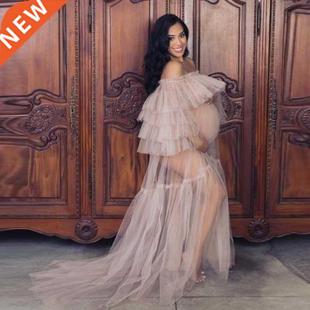 Hot Sale See Through Women Dress Off Shoulder Long Tulle Ruf