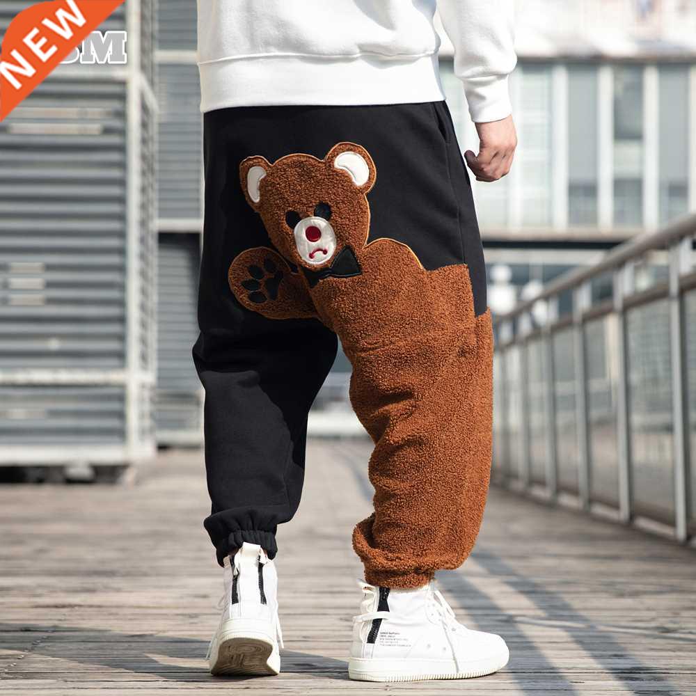 Fashion Bear Cartoon Pattern Fleece Casual Pants Autumn Wint