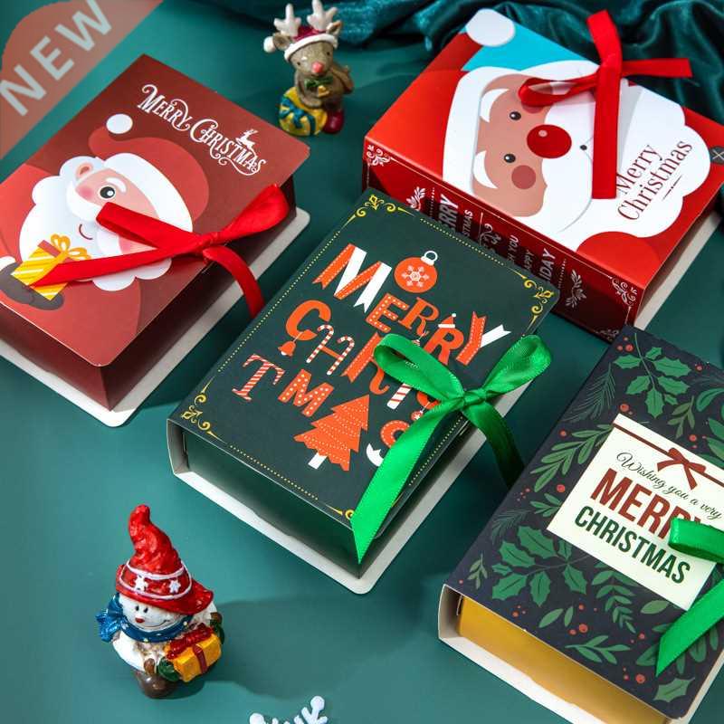 4Pcs Book Shape Merry Christmas Candy Boxes Bags Christmas S