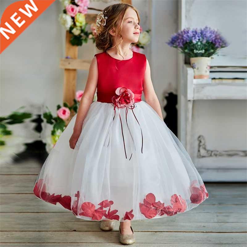 Kids Flowers Ribbons Dresses for Girls Floral Red Robe Vesti