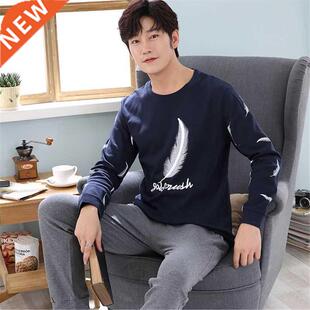 New Spring Men Pajamas Set Soft Male Casual Pyjamas Suit N