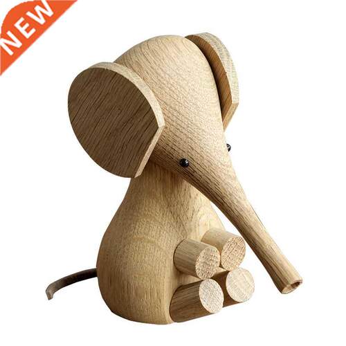 Nordic Solid Oak Wood Elephant Calf Miniature Animal