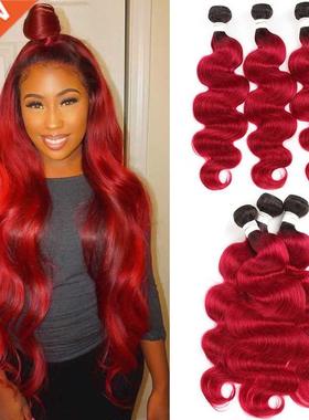 1B 99J/Burgundy Human Hair Bundle Ombre Red Brazilian Body W