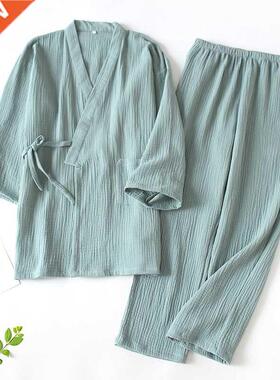 2021 Jpnese Kimono Set 100%Cotton Pjms Two-piece Couple
