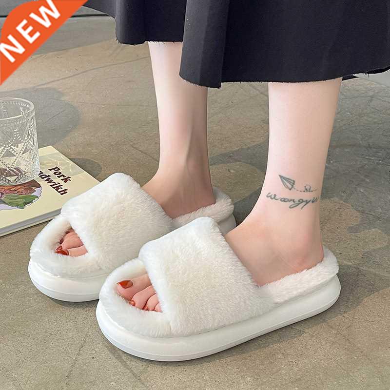 2022 fluffy Fur Furry Thick Platform Home Women Slippers Win