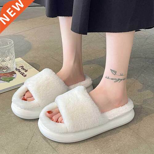 2022 fluffy Fur Furry Thick Platform Home Women Slippers Win