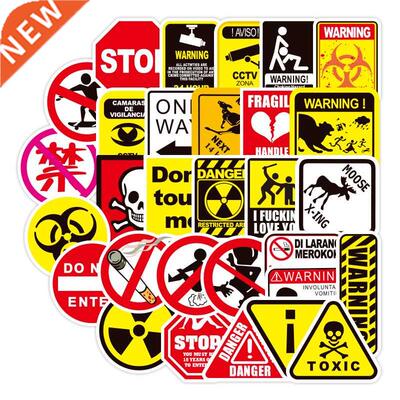 50 Pcs Warning Signs Stickers for Laptop Motorcycle Bike Lug