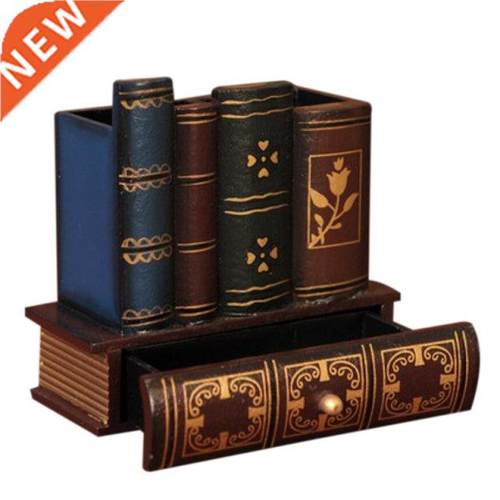 Multifunction Retro Wooden Pen Holder Book Shape Wood Craft