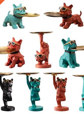 1pc Resin Bulldog Figurine Storage Tray Cute Modern Style