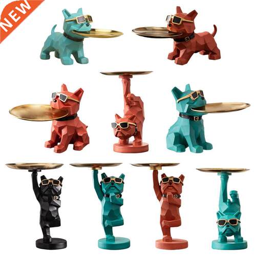 1pc Resin Bulldog Figurine Storage Tray Cute Modern Style