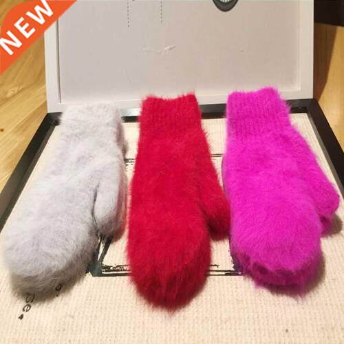 Winter Warm Rabbit Fur Gloves Female Mittens Outdoor Thicken