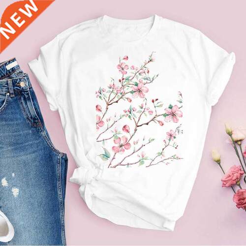 Women Graphic Flower Floral Fashion Casual Cute 90s Style V