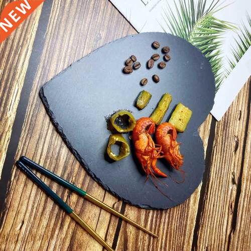 Heart Shaped Black Slate Western Steak Plate Dinner Plate