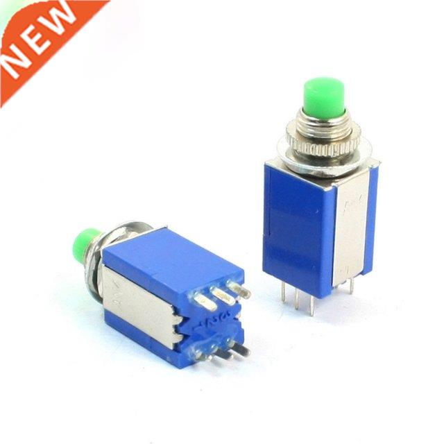 2 Pcs 8 Thread DPDT 2NO 2NC 6Pin oentary Green Head Push