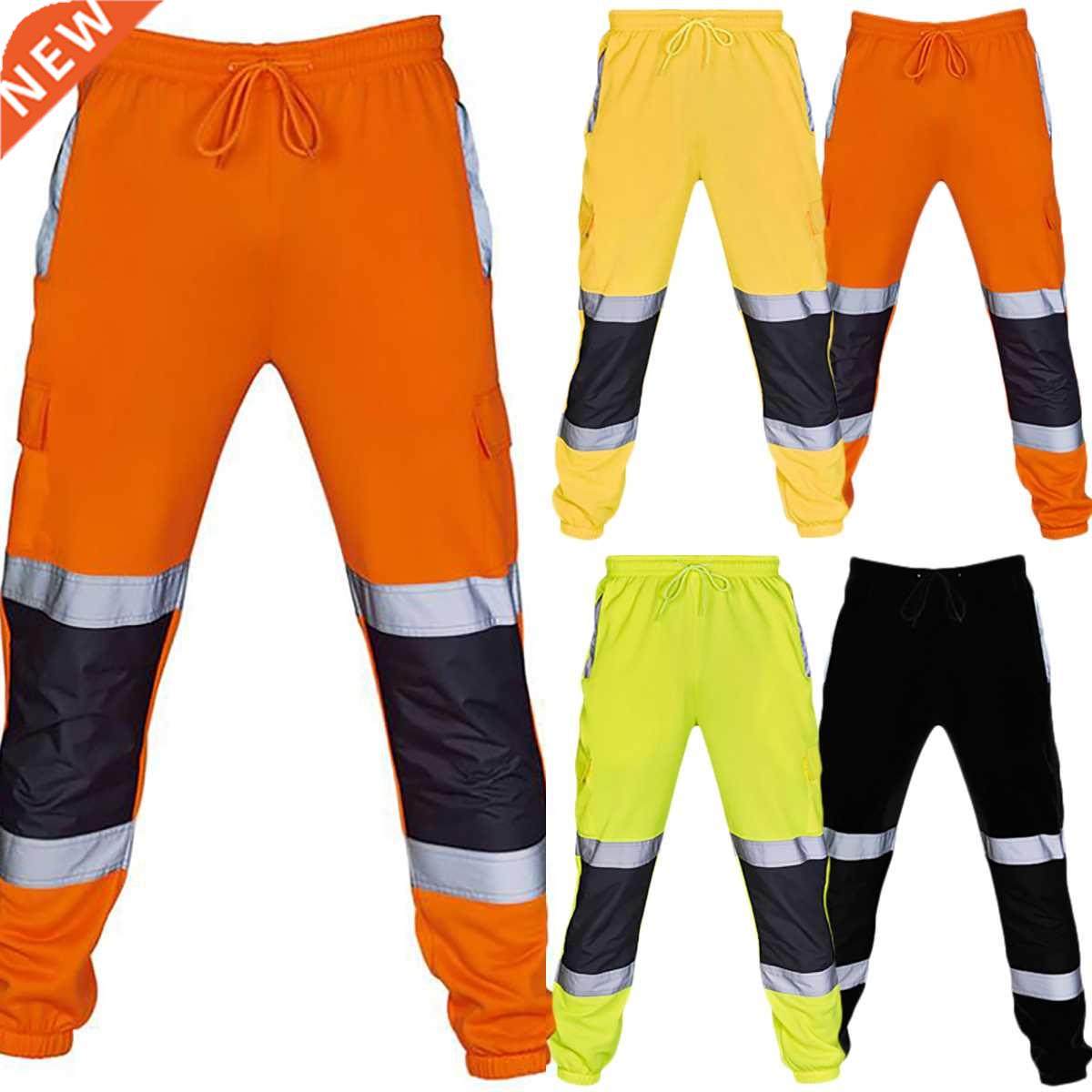 Mens Work Uniform Bottoms Safety Sweat Pants Striped Reflect