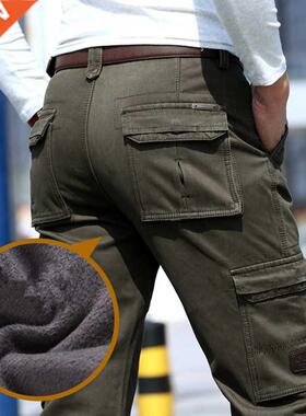 Fleece Warm Cargo Pants Men Clothing 6 Pockets Work Casual