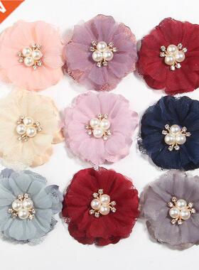 5Pcs 6.5cm Pearl Mesh Gauze Artificial Chiffon Flower Lace T