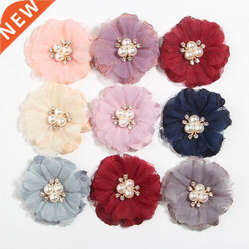5Pcs 6.5cm Pearl Mesh Gauze Artificial Chiffon Flower Lace T
