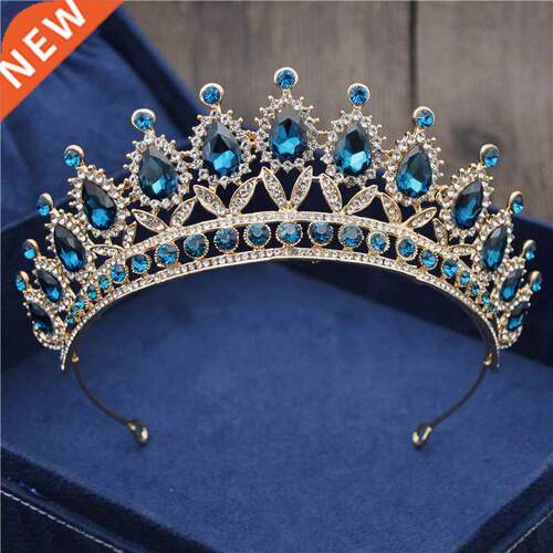 Baroque Vntage Blue Crystal Brde Crown Women Headdress Br