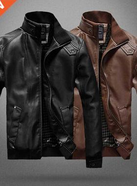 Men's Leather Jackets Men Stand Collar Coats Mens Motorcycle