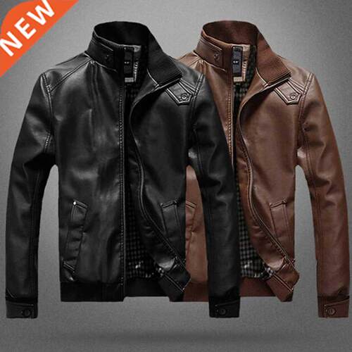 Men's Leather Jackets Men Stand Collar Coats Mens Motorcycle