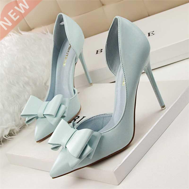 2021 Fashion cate Sweet Bowknot High Heel Shoes Side Hollow