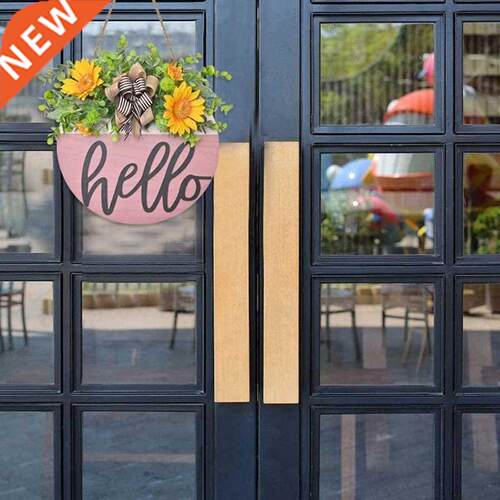 12inch Round Wood Hnging Sign for Front Door, Welcome Wret