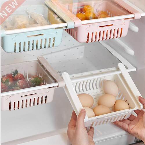 Adjustable Plastic Fridge Storage Baskets Pull-out Drawer