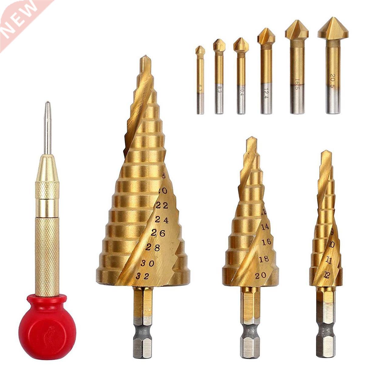 3Pcs Grooved 4mm to 32mm Multiple Hole 29 Sizes Step Drill B