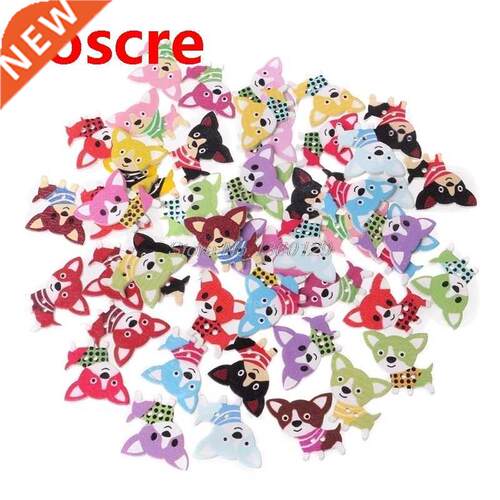 50pcs Mixed Wooden Mult-color Dog Buttons Sewing Scrapbookin