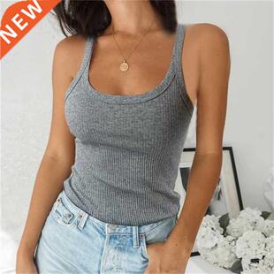 Women Sleeveless Spaghetti Vest Quality Knitted Camis U-neck