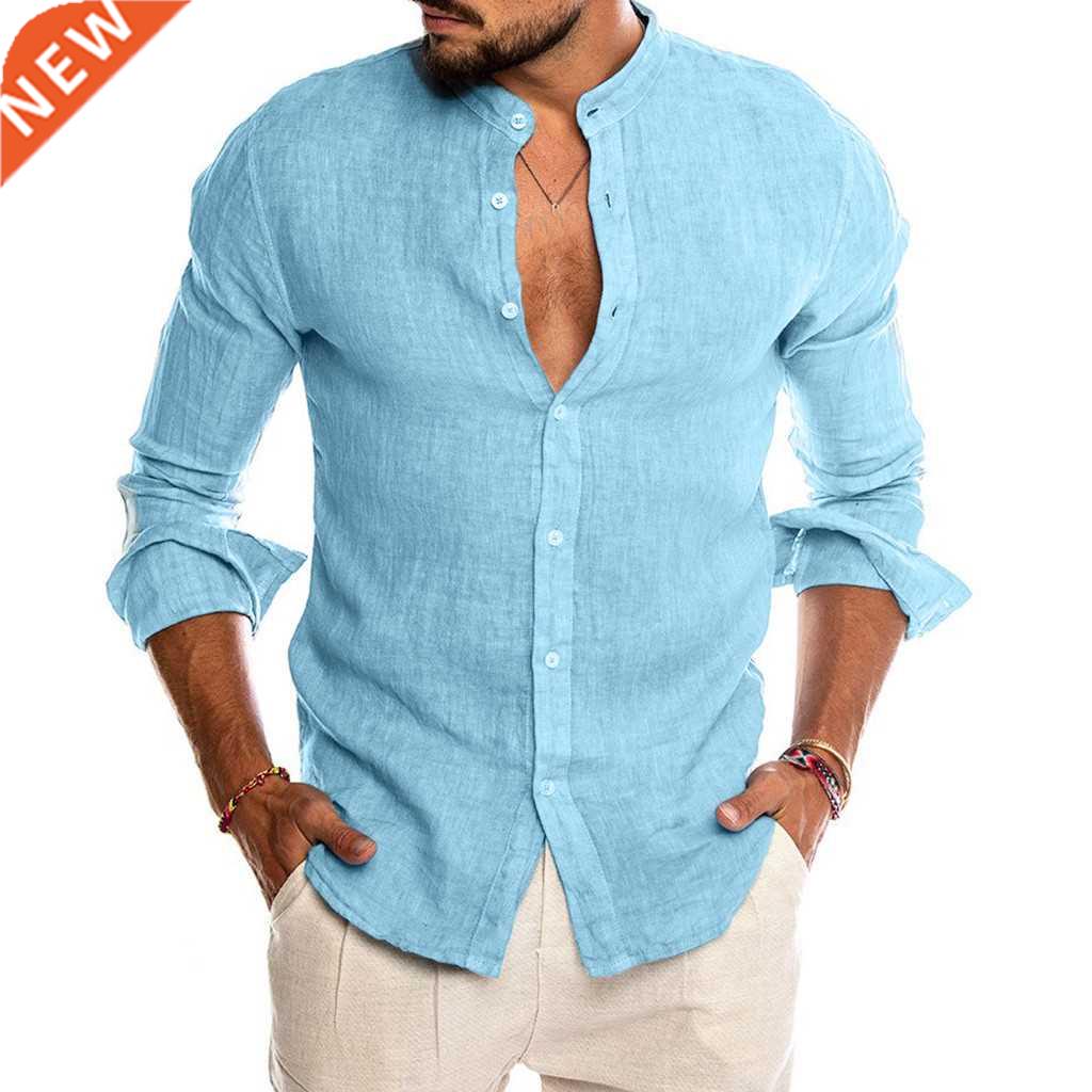 2022 New Men's Casual Blouse Cotton Linen Shirt Loose Tops S
