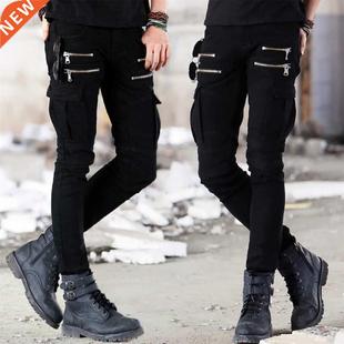 Motorcycle Denim Pants Men's Black Jeans Fashion Stc