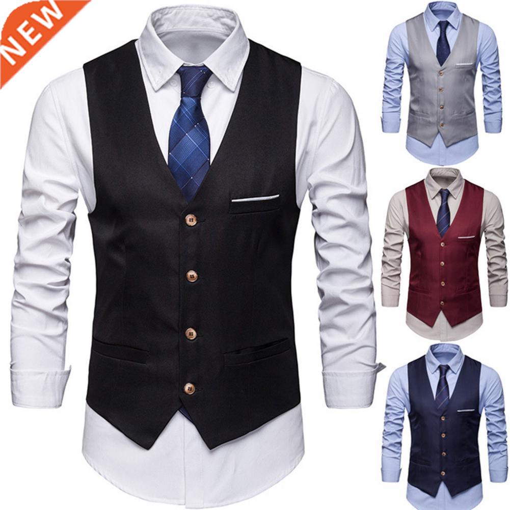 Men Formal Business Blazer Vests Pockets Removable White Str