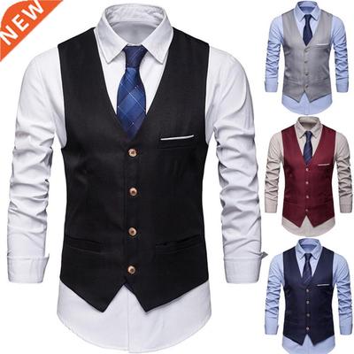 Men Formal Business Blazer Vests Pockets Removable White Str