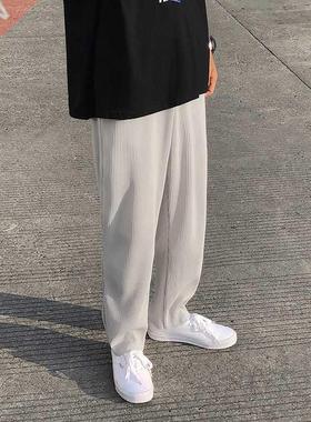 Pleated Straight Pants Men's Fashion Elastic Waist Casual Pa