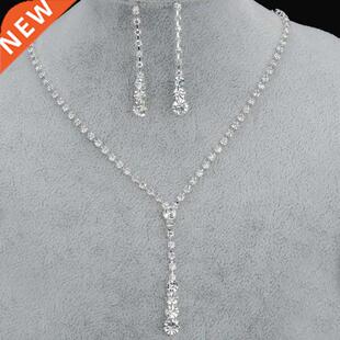 Fashion Drop Crystal Jewelry Set Rhinestone Necklace Earring