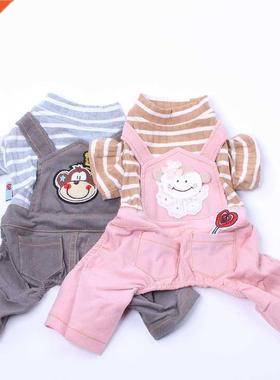 Strped Jumpsut Dog Pet Dress Monkey Desgn Cat Puppy Romp