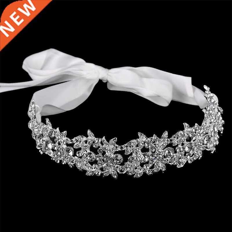 Handmade Crystal Flowers Ribbon Bridal Headband Tiara Crown